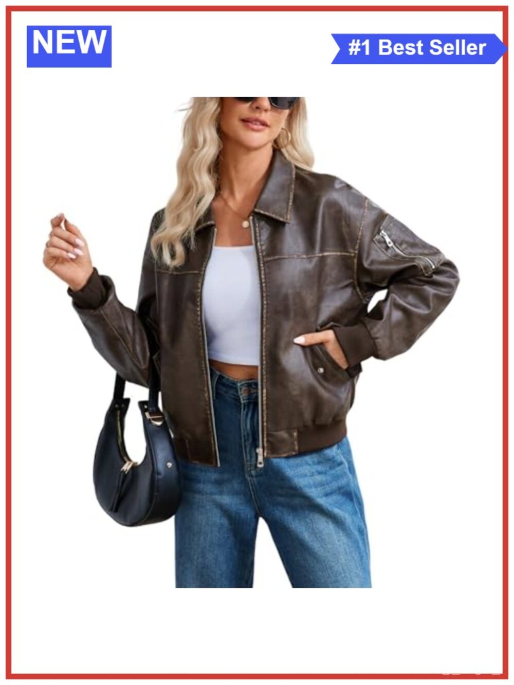 Faux Leather Oversized Bomber Jacket Zip Front Casual